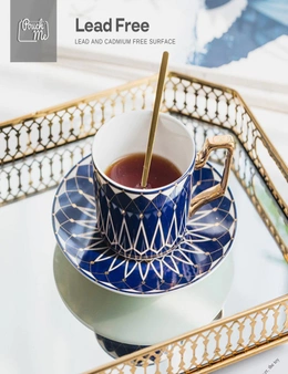 Pouch Me Bone China Tea Set Cup Saucer And Spoon Vintage Italian Style Ceramic Porcelain Tableware Afternoon Tea & Coffee Luxury Serveware | Léontine Chevron